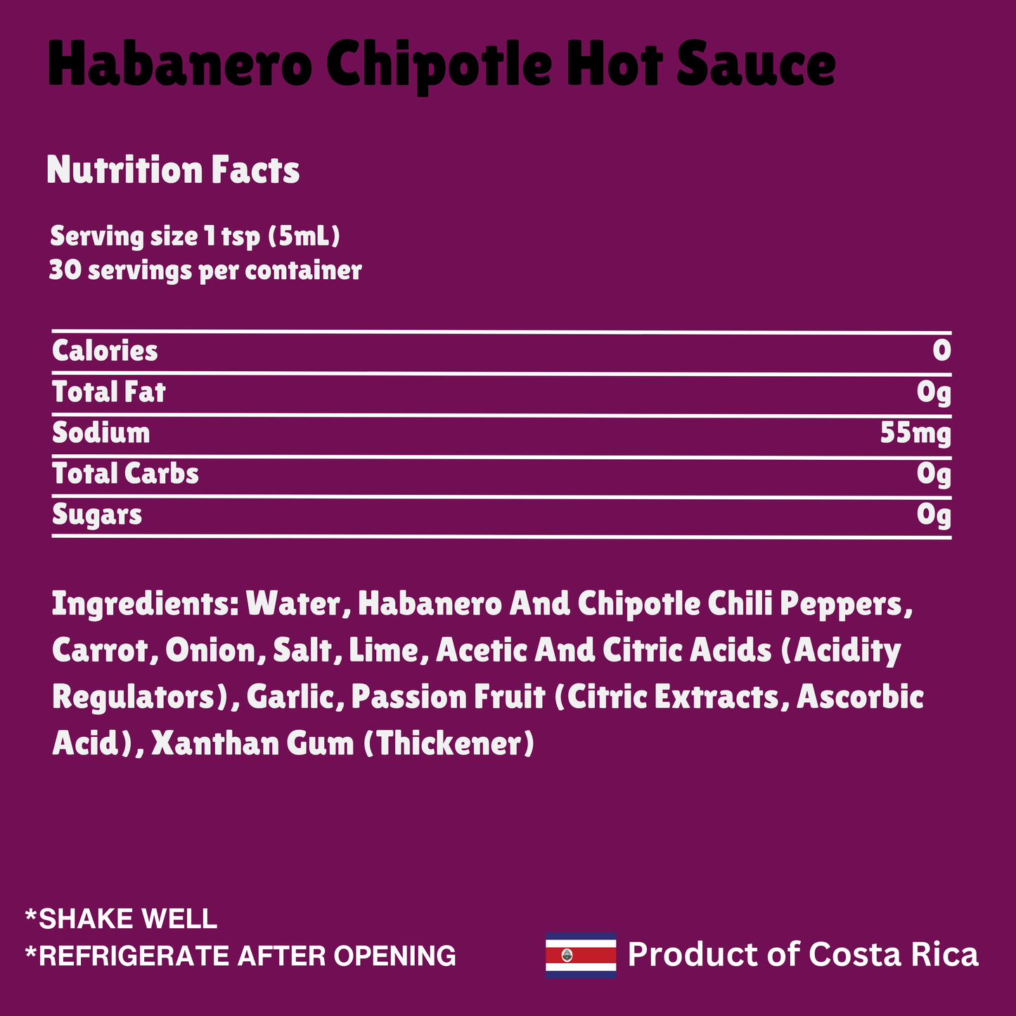 Habanero Chipotle Hot sauce, 5oz